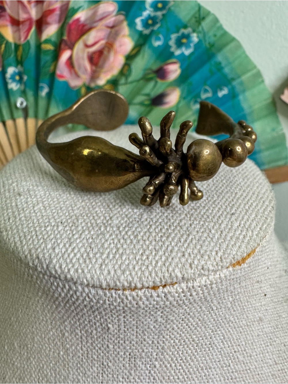 Carl Tasha Brass/Copper Brutalist Cuff Bracelet - Organic Melted Abstract 70’s